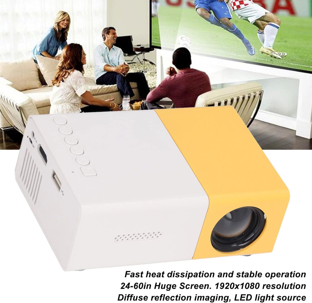 Mini Projector,Mini Projector,4K Retroprojector,Mini Projector 16 9,Mini Portable Projector Mini 24 to 60 Inch Resolution 1920X1080 Large Screen Projector for Outdoor Home Theater Wire - T