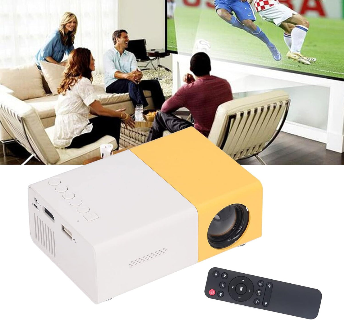 Mini Projector,Mini Projector,4K Retroprojector,Mini Projector 16 9,Mini Portable Projector Mini 24 to 60 Inch Resolution 1920X1080 Large Screen Projector for Outdoor Home Theater Wire - T